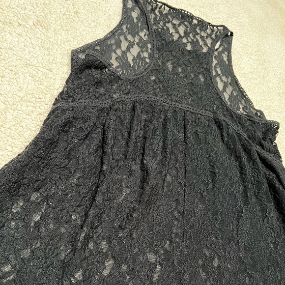 Express black lace eyelet flare hem empire waist sleeveless sheer tank top - Picture 6 of 12
